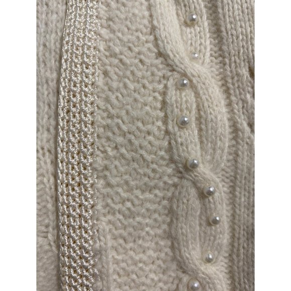 VTG Sideffects Sweater Cream Soft Angora Pearl Cable Knit Wrap Puff Shoulder S - Picture 8 of 9